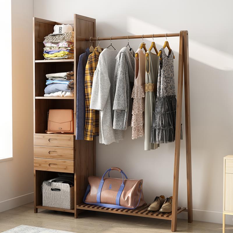 挂衣架落地衣帽架实木卧室挂架家用多功能简易移动置物架衣服语苏