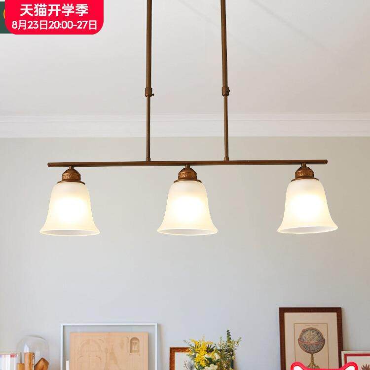 美式餐厅吊灯餐桌吧台饭厅餐吊灯简约乡村复古铁艺长条玻璃灯具