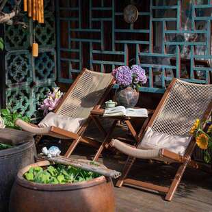 阳台小桌椅组合家用网红躺椅户外藤椅三件套折叠看书喝茶一桌二椅