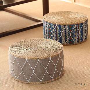 草编小凳子矮凳家用圆凳藤编创意沙发凳儿童凳客厅茶几地板坐墩子