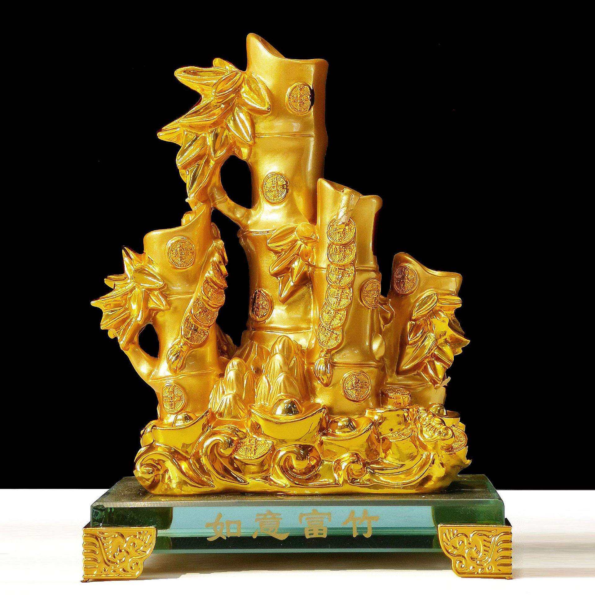 树脂沙金竹子摆件招财财富节节高现代中式家居创意办公室桌工艺品