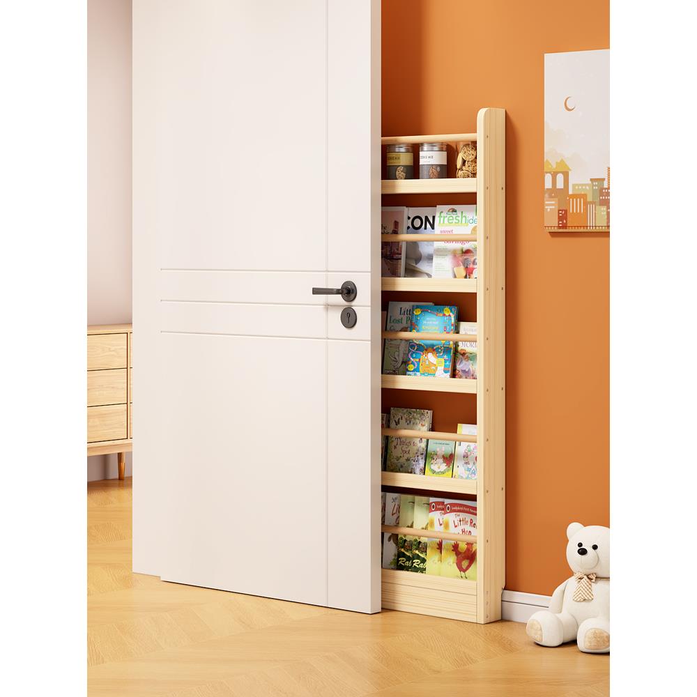 儿童实木书架置物架落地壁挂多层阅读收纳架门后薄书柜家用绘本架
