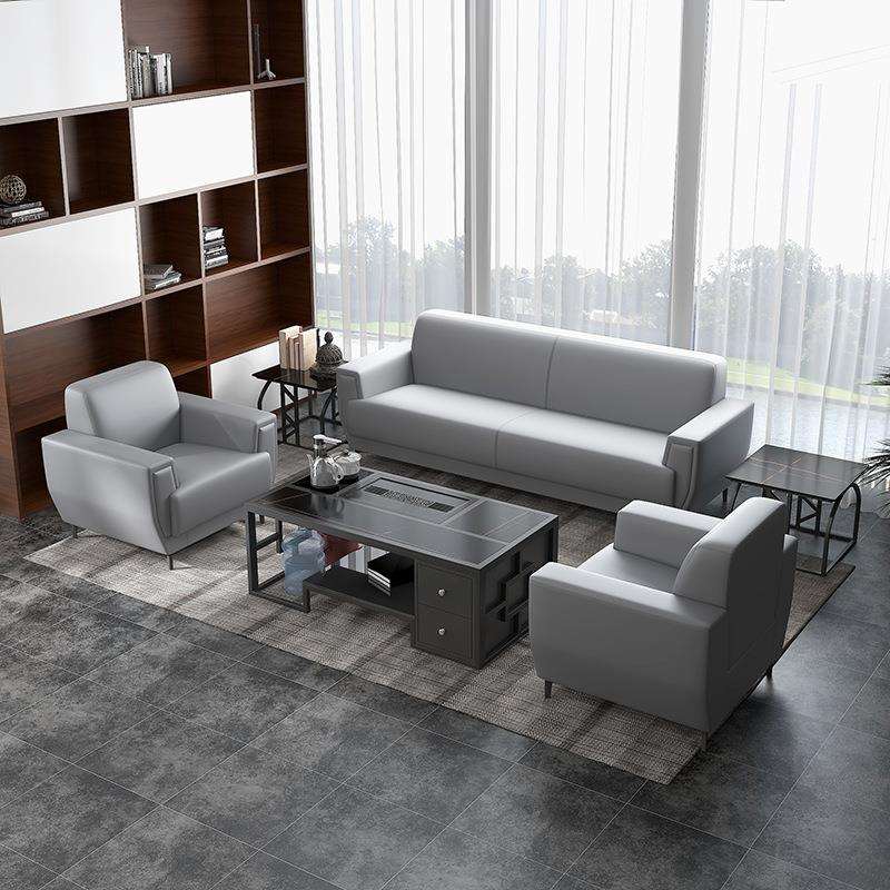 办公室沙发现代简约会客区商务接待茶几组合套装休息区洽谈三人位