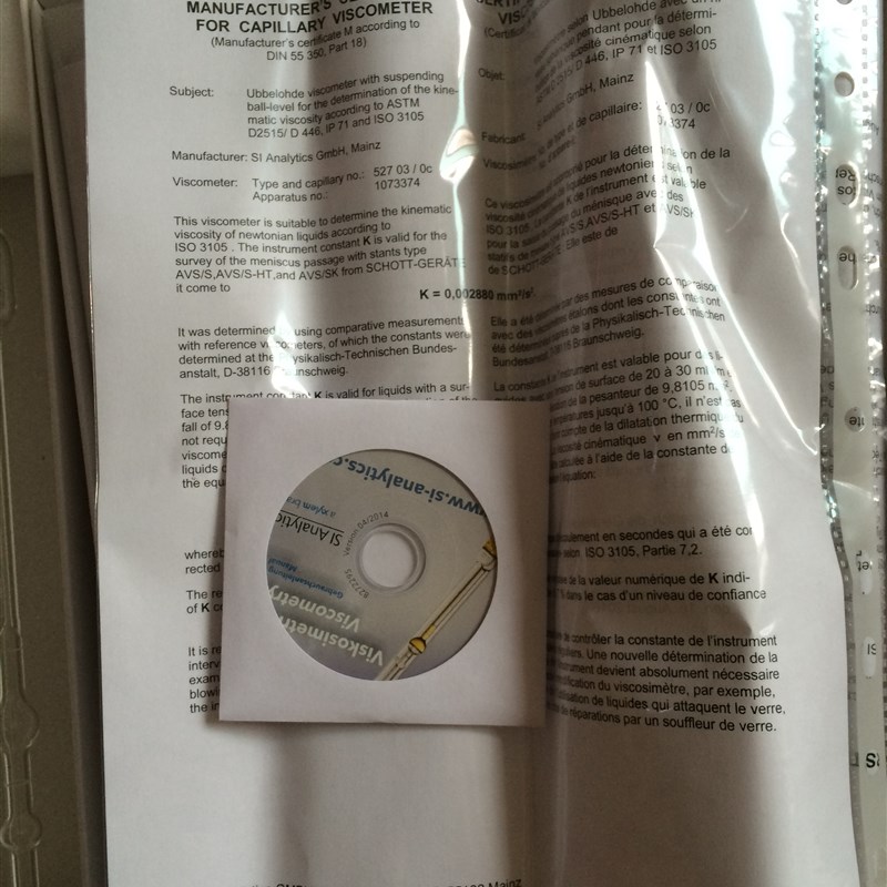 德国原Schott Si Analytics 玻璃毛细粘度计 乌氏粘度计 28540003