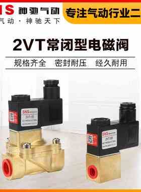 SNS神驰气动2VT2V250二位二通常闭电磁阀2V130水阀AC220V全铜DC24