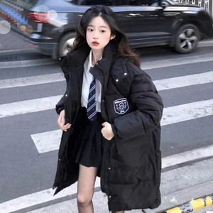 美洋小个子长款羽绒服女冬季过膝加厚保暖设计感小众学生黑色大衣