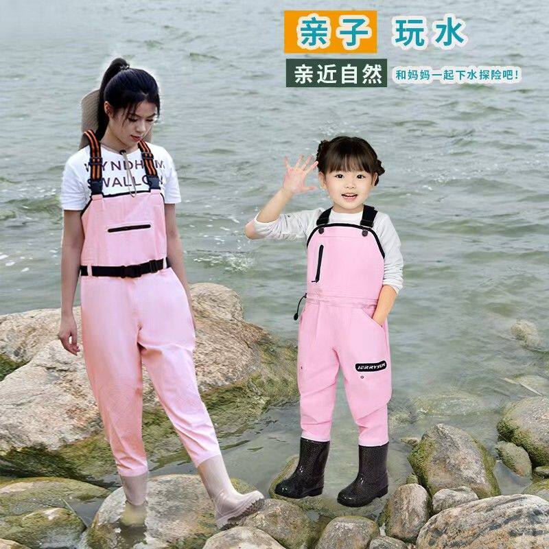女士下水裤赶海装备背带大童防水捕捉钓鱼雨裤带雨鞋半身连体衣服