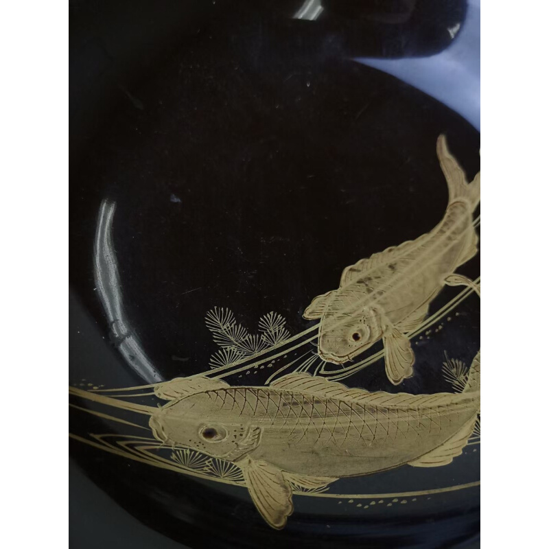 重金莳绘双鱼小钵 手绘 木胎老漆器BJ3茶亦居