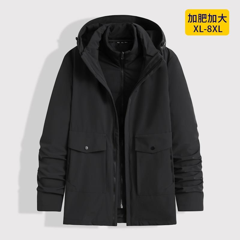 胖子2023年冬季新款男加肥加大码立领连帽脱卸内胆两件套羽绒服