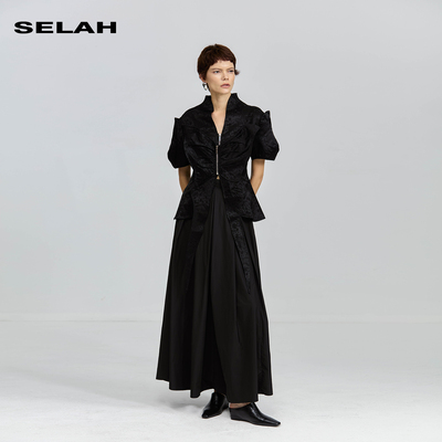 SELAH 黑色绑带半身裙36N25282Z10