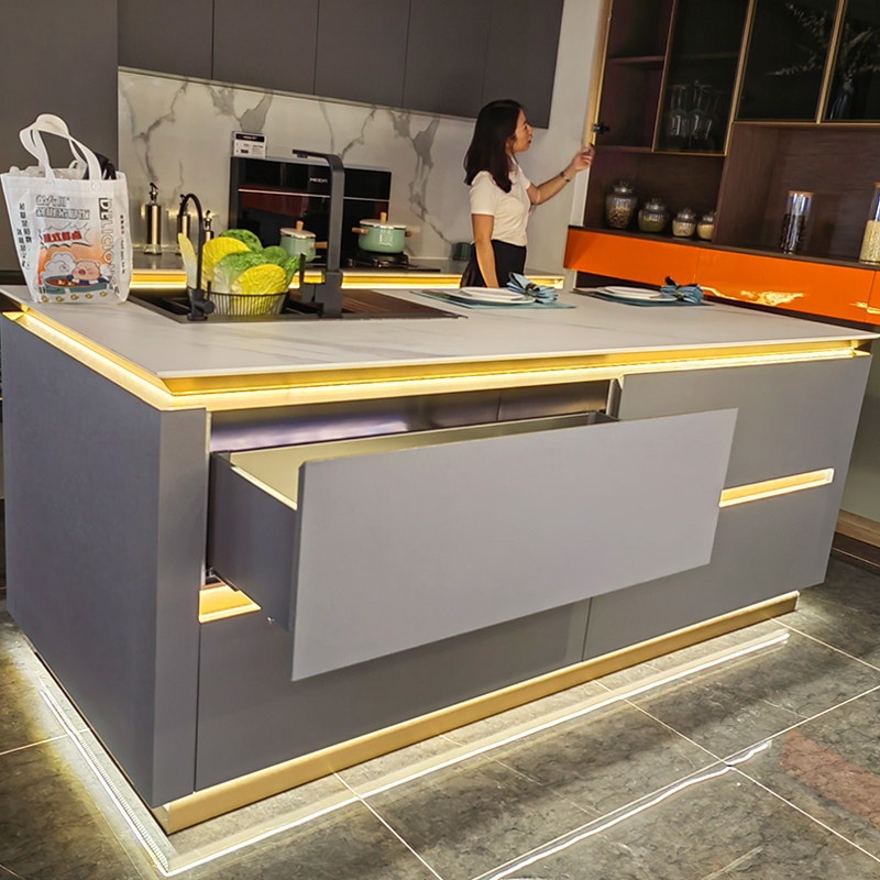 厨房橱柜岛台免拉手带灯岩板台面灯带型材铝合金K型悬浮隐形拉手