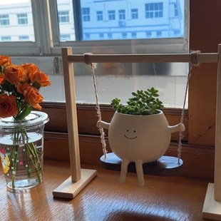 个性创意盆栽可爱花园桌面绿植摆件阳台多肉秋千花盆笑脸装饰庭院