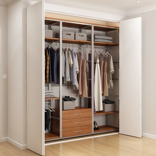 实木金属衣柜家用卧室p简易衣橱铁艺收纳开放式衣柜落地砌墙衣帽