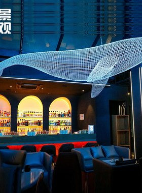 发光室内金属铁艺海豚大型不锈钢异形镂空鲸鱼装置摆件雕塑定制做