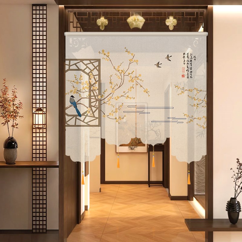 新中式半透遮光厨房餐厅窗户多片装饰帘门帘窗帘挂V帘半帘短帘隔