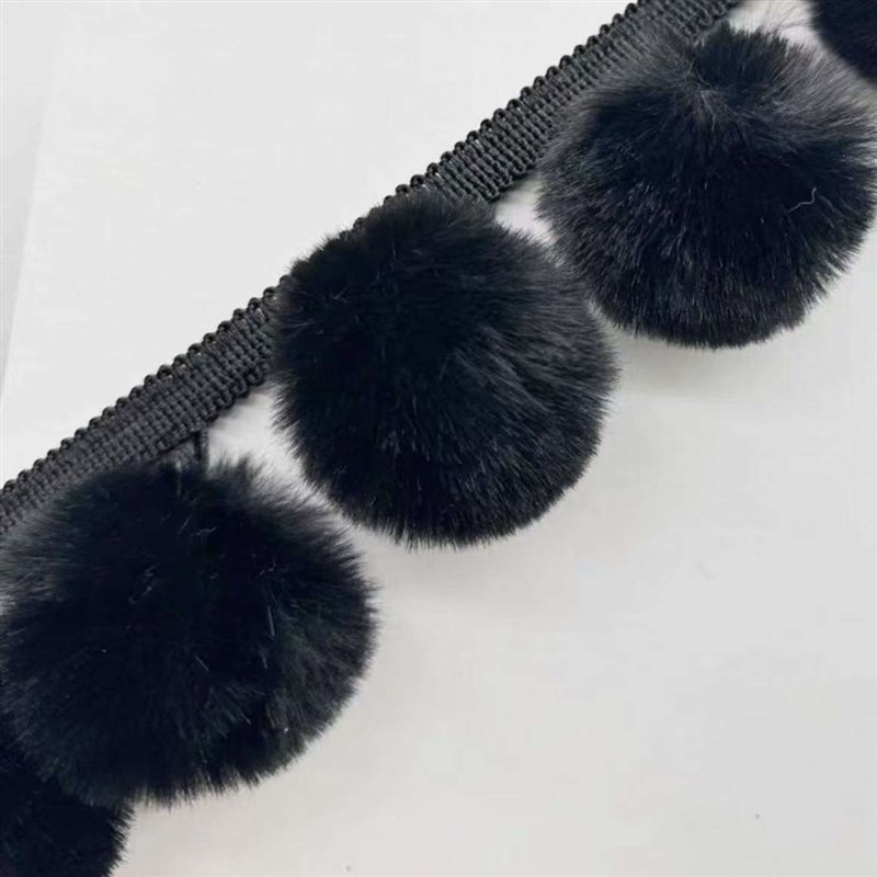 奥薇窗帘毛球花边新m款超大直径5.5公分纯色黑白两色球球立边侧边