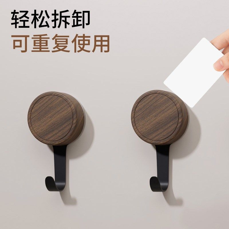 真空吸盘挂钩入门后挂衣钩黑胡桃木强力承重浴室玄关厨房无痕粘钩