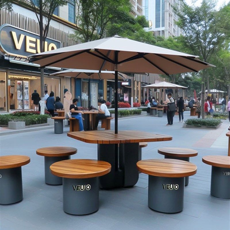 公园椅户外桌椅组合室外广场休闲区防腐实木塑木铁艺不锈钢座椅