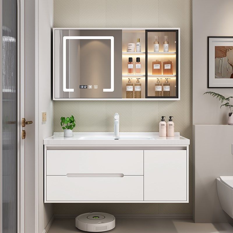 智能浴室柜陶瓷一体盆现代简约橡木门板洗手台洗脸盆卫生间收纳柜