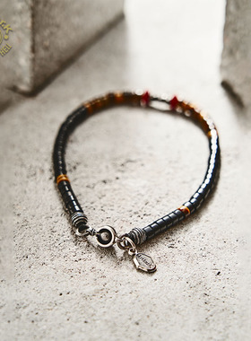 Arthur.K手工天然矿石925银小众设计手串珠手链男女0.3天然黑石