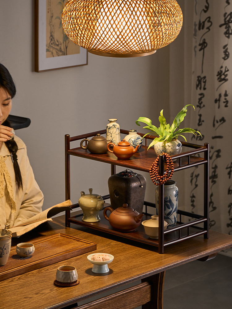 A8L中式茶棚办公室博古架双层茶杯架子茶壶架茶台桌面茶具收纳置