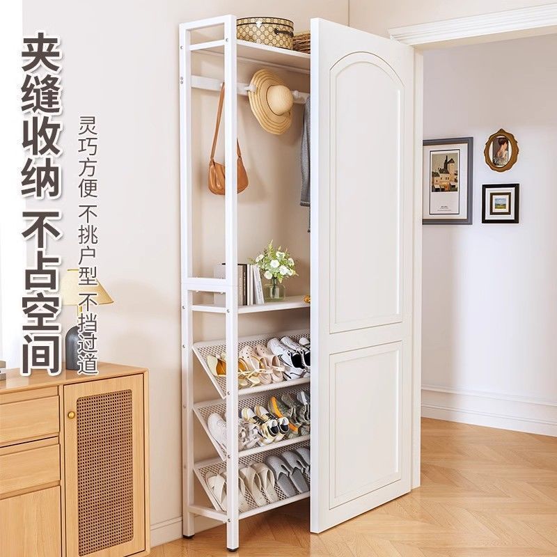 入户门鞋架门口宿舍出租房收纳鞋柜挂衣架子家用门口多层窄边鞋柜