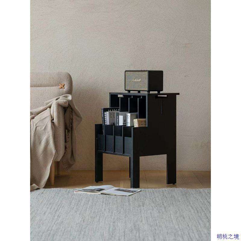 北欧烟熏橡木黑沙发边柜杂志柜樱桃木复古红客厅小角柜卧室床头柜