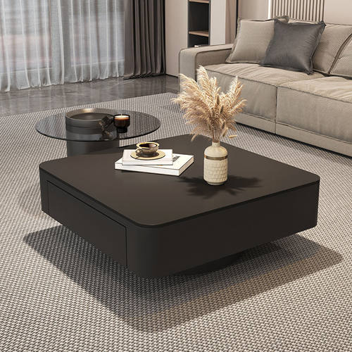 意式北欧轻奢茶几简约极简岩板组合正方形小户型现代客厅黑色