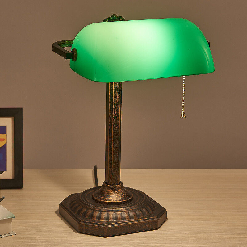 美式仿古铜民国银行书房老式怀旧复古直播间绿色玻璃玻璃灯罩台灯