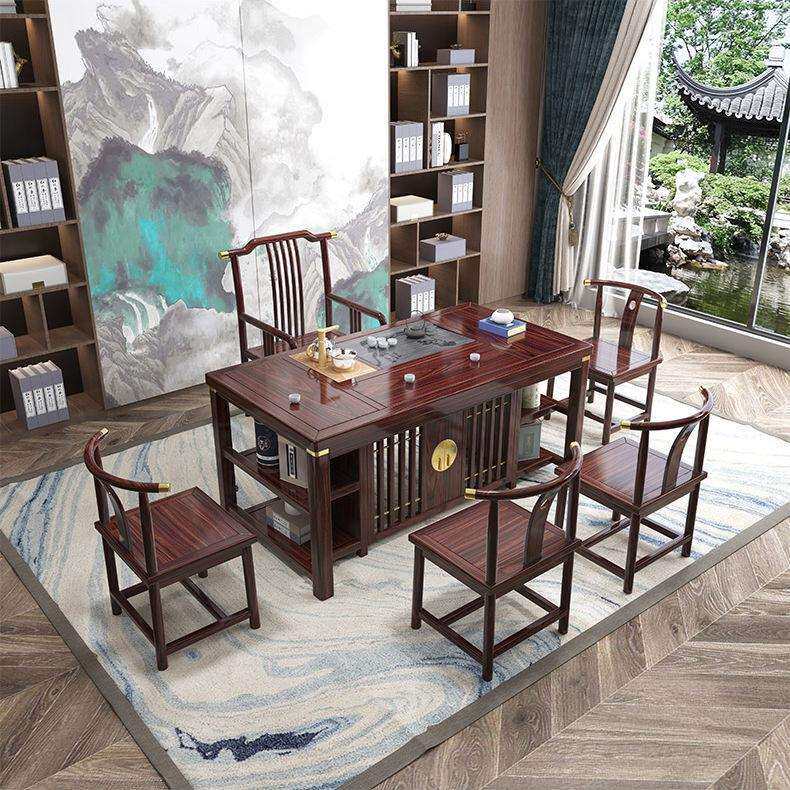 新中式实木茶桌椅组合办公室茶台茶具一整套家用客厅阳台岩板茶几