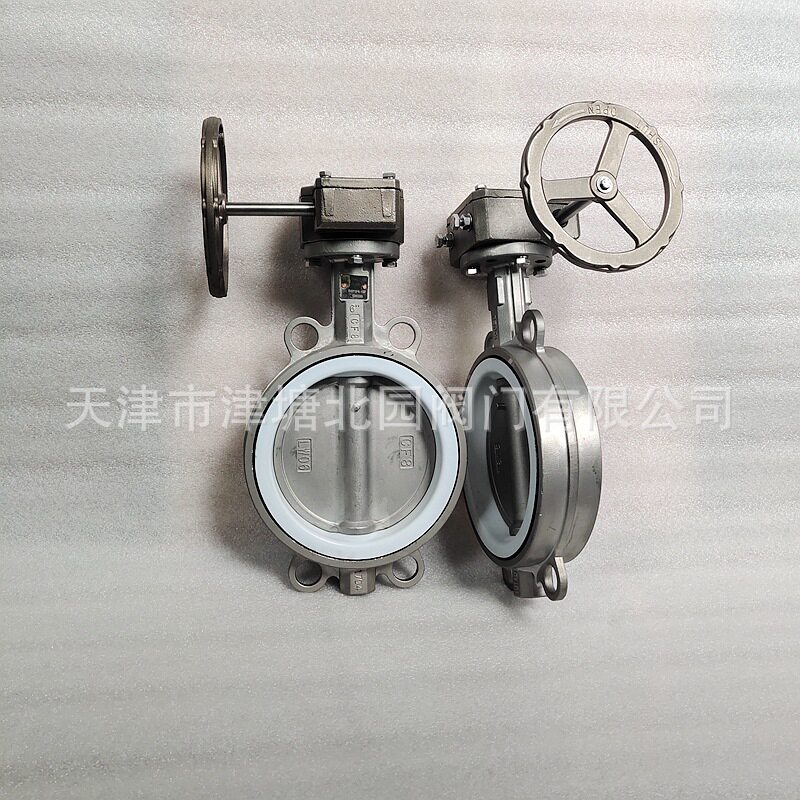 全不锈钢涡轮头D371F4-16P厂家供应手动涡轮不锈钢对夹式衬氟蝶阀