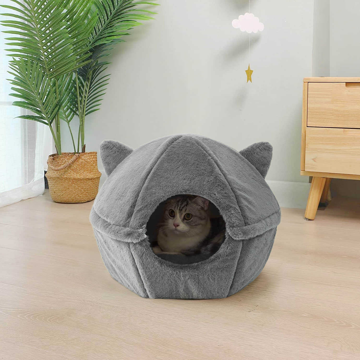 热销批发可折叠可拆卸洞穴猫窝双层拉链设计柔软兔毛绒猫窝睡垫