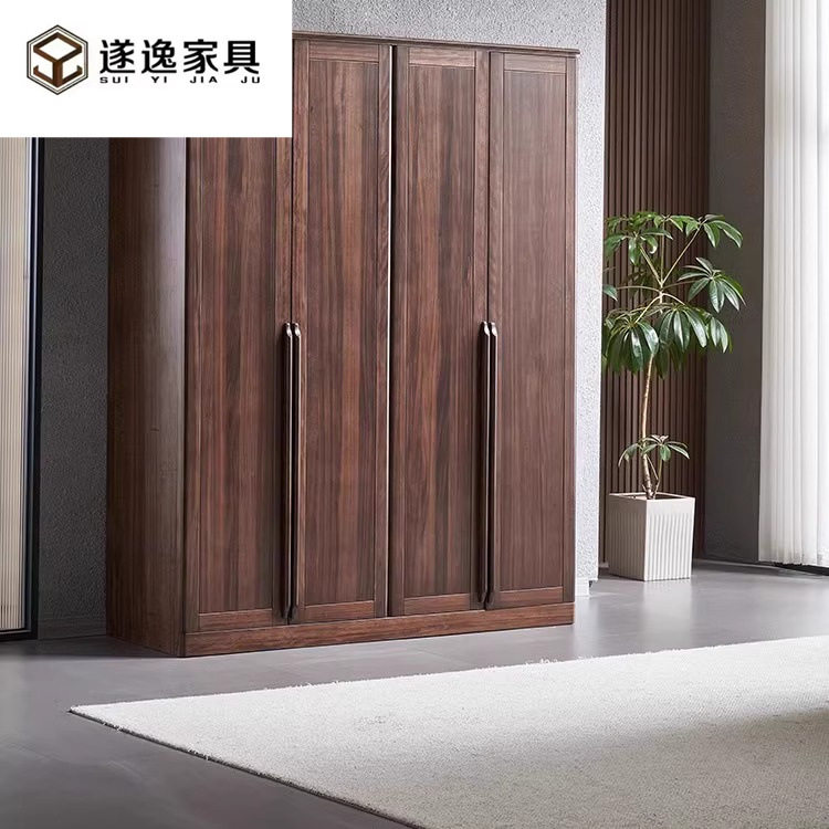 黑胡桃全实木衣柜小户型多门