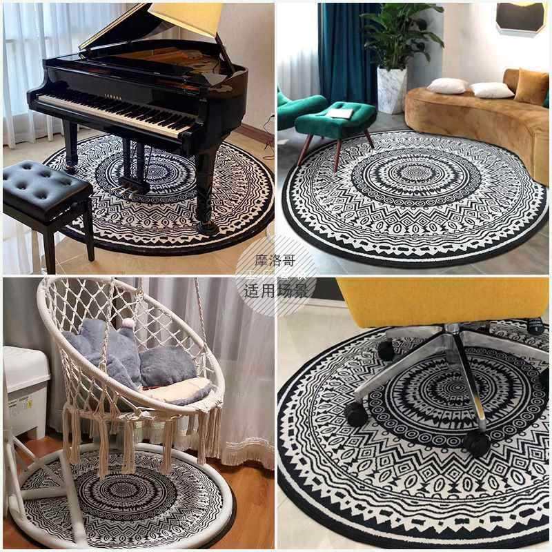 ft美式复古圆形地毯轻奢卧室客厅摩洛哥办公室摇椅电脑地毯垫地垫