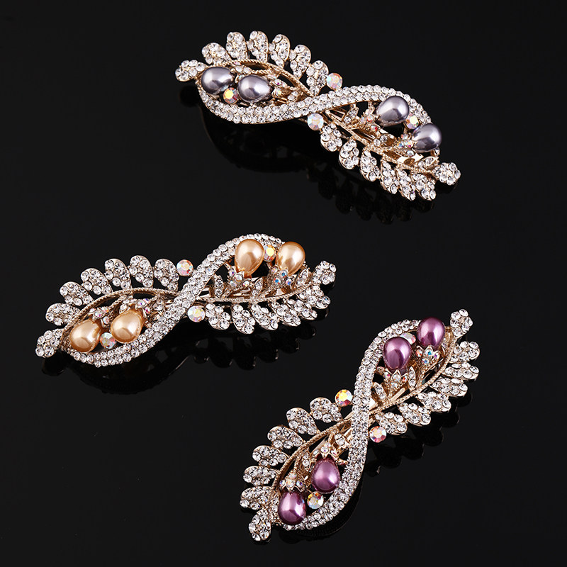 发夹后脑勺发卡成年女优雅盘发头饰妈妈款头发夹子水钻马尾夹横夹