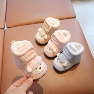 可爱羊0 6月一岁外穿走路 加绒秋冬厚雪地靴宝宝学步鞋 婴儿棉鞋