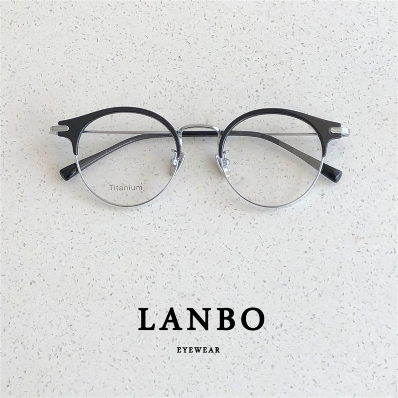 超轻钛架13.4g文艺圆形半框近视眼镜架女标准脸复古眉线框男斯文