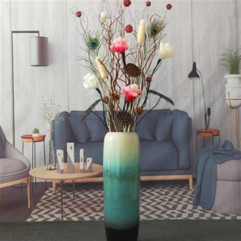 树枝装饰干花插花客厅玄关落地橱窗龙柳干枝陶瓷R花瓶套装艺术摆