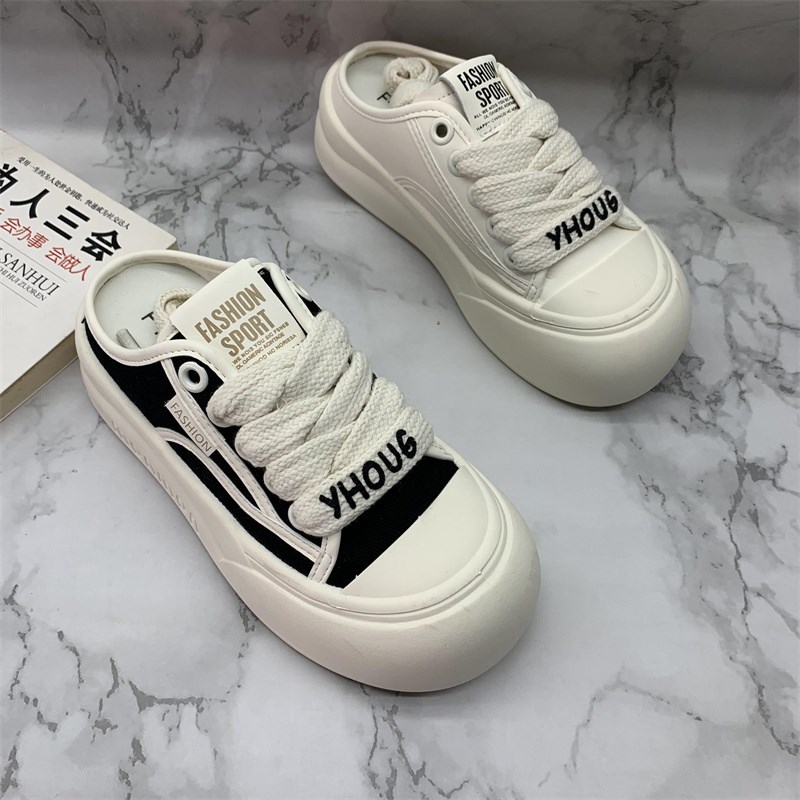 2025春季新款断码处理拖鞋舒适女鞋包头鞋半拖帆布鞋厚底平底鞋女