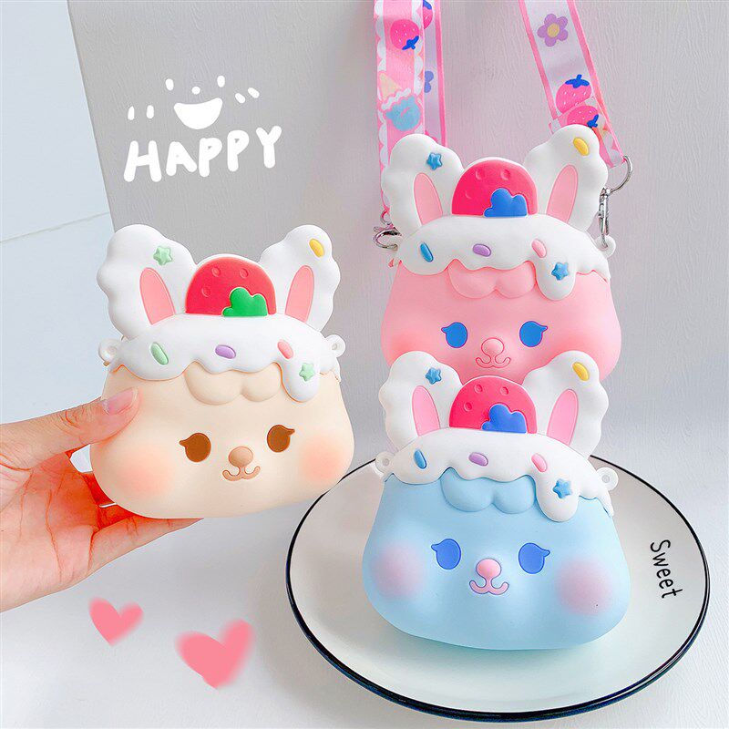 卡通可爱雪糕斜挎包奶油梅梅兔硅胶单肩个性潮流儿童零钱包收纳包