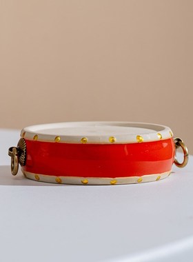 创意陶瓷战鼓底座花瓶摆件鱼缸佛像奇石水族箱绿植多功能底座底托