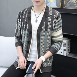 百搭竖条纹高端打底羊毛 潮牌针织开衫 外套男春秋季 20w24新款 时尚