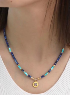 新中式天然蓝晶石绿松串珠项链女小众设计拉长石国风手串手链礼物