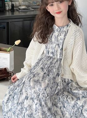 女童公主连衣裙春秋夏洋气儿童针织外套长裙两件套十岁小女孩套裙