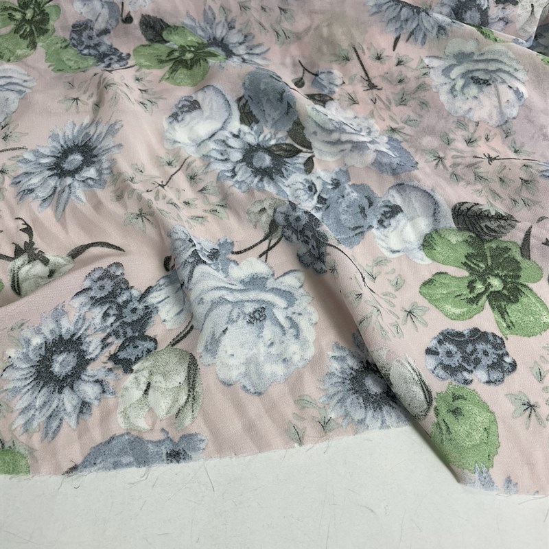 3米粉底印花珍珠纱雪纺布头 淑女气质柔软透气连衣裙上衣面料D438