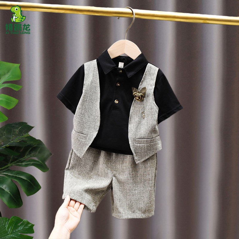 男童花童礼服套装新款儿童帅气主持人西服酷帅宝宝时髦英伦范西装