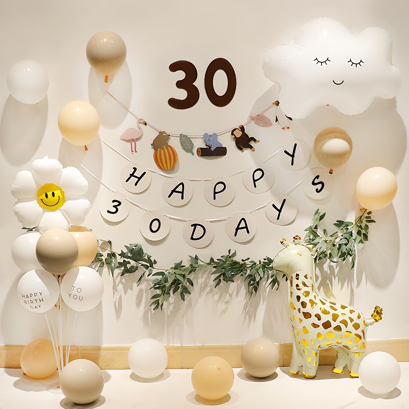 宝宝30天纪念日气球装饰男女孩满月宴氛围拍照道具背景墙场景布置