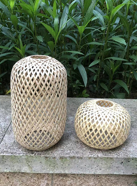 精品竹编灯笼纯手工制作灯罩居家吊灯复古禅意休闲装饰带灯座灯泡