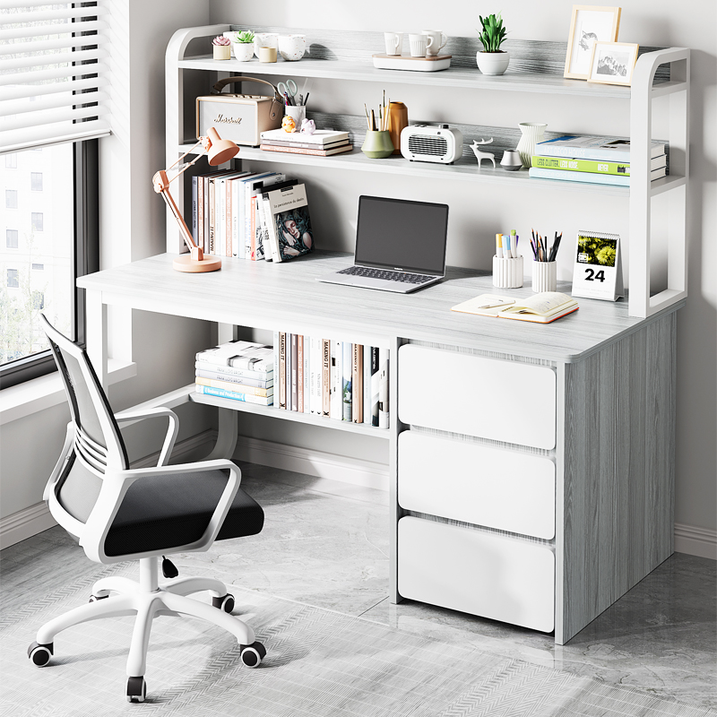 电脑桌台式家用书桌书架一体学生写字桌卧室学习桌子工作台办公桌