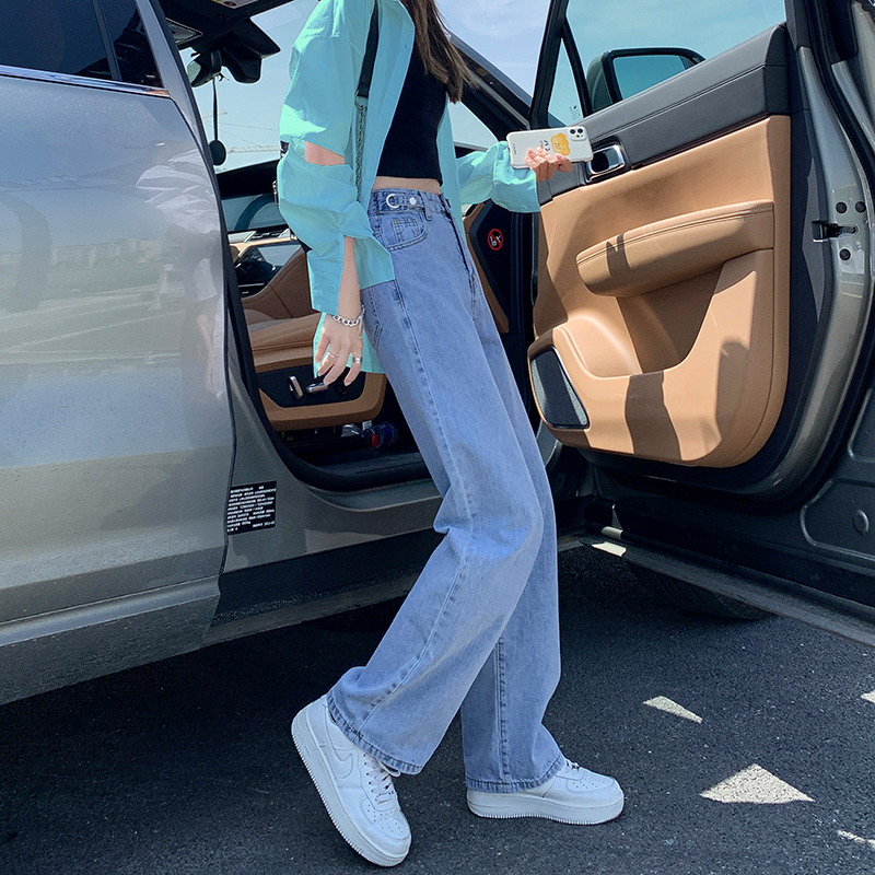 高腰阔腿裤加绒牛仔裤女秋季2021年新款直筒宽松垂感拖地裤子春秋